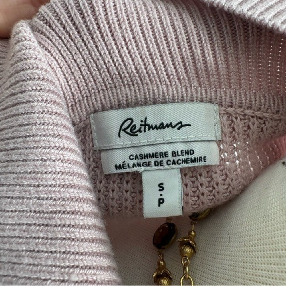 Reitmans Pink Cashmere Blend Ribbed V-Neck Collared Johnny Polo Sweater Size S - Picture 7 of 7